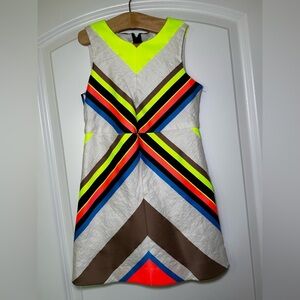 Milly Minis White Fabric Art Deco Print Shift Dress Sz 5 Boho Chic Luxury Spring